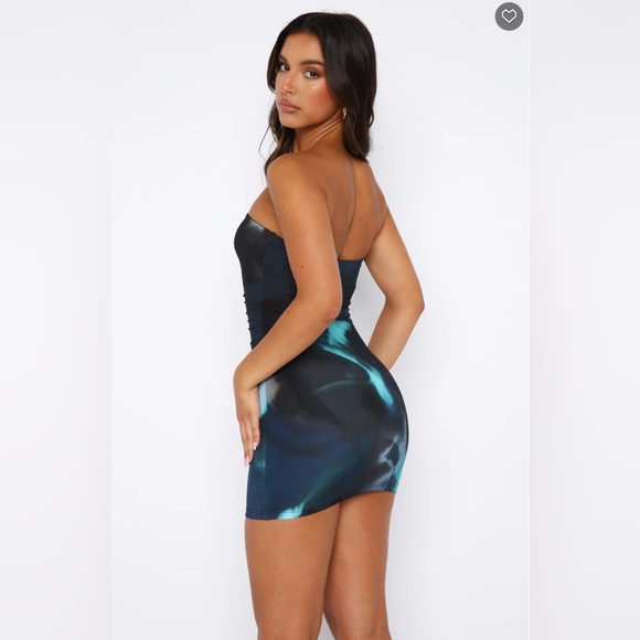 NWT White Fox Blue/Green Mind Games Strapless Mini Dress - Picture 5 of 11